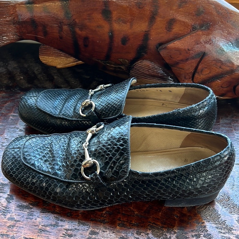 Gucci Black Python Snakeskin Silver Horse Bit Buc… - image 5